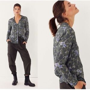 Anthropologie Cloth & Stone Classic Buttondown XL Green & Purple